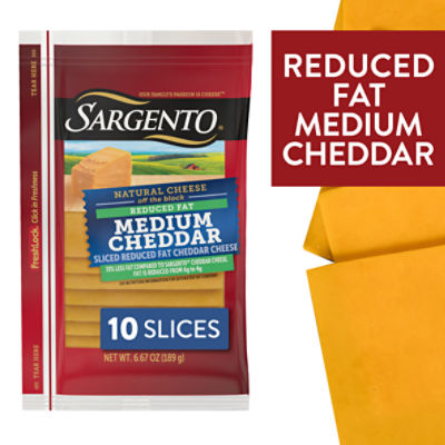 Sargento Sliced Reduced Fat Medium Natural Cheddar Cheese, 10 Count, 6.67 oz, 6.67 Ounce