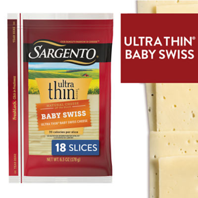 Sargento Ultra Thin Baby Swiss Cheese, 18 Count, 6.3 oz, 6.3 Ounce