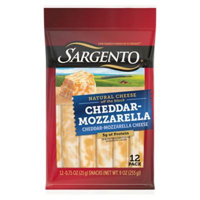 Sargento Cheddar-Mozzarella Natural Cheese Snack Sticks, 0.75 oz, 12 count