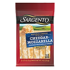 SARGENTO Cheddar-Mozzarella Natural, Cheese Sticks Snacks, 9 Ounce