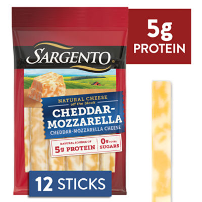 Sargento Cheddar-Mozzarella Natural Cheese Snacks, 0.75 oz, 12 Count, 9 Ounce