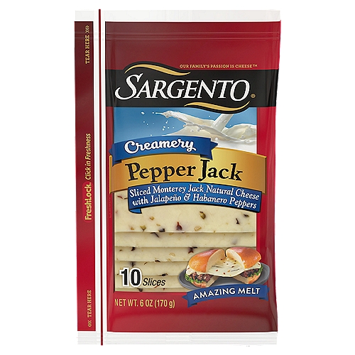 SARGENTO Creamery Sliced Pepper Jack Natural Cheese, 10 count, 6 oz