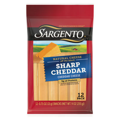 SARGENTO Sharp Natural Cheddar Cheese Snack Sticks, 12 count ShopRite