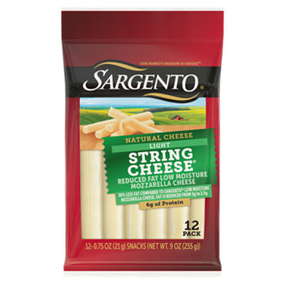 SARGENTO Reduced Fat Mozzarella Natural Cheese Light, String Cheese Snacks