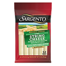 SARGENTO Reduced Fat Mozzarella Natural Cheese Light String Cheese Snacks, 12 count, 9 oz