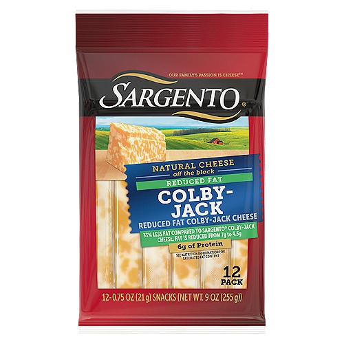SARGENTO Reduced Fat Colby-Jack Natural Cheese Snack Sticks, 12 count, 9 oz