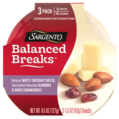 Sargento Balanced Breaks White Cheddar Cheese, Almonds & Dried Cranberries, 1.5 oz, 3 count