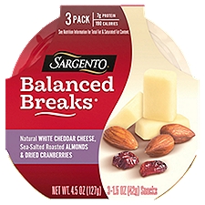 SARGENTO Balanced Breaks White Cheddar Cheese, Almonds & Dried Cranberries, 1.5 oz, 3 count
