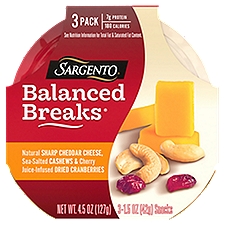 SARGENTO Balanced Breaks Sharp Cheddar Cheese, Cashews & Dried Cranberries, 4.5 Ounce