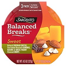 SARGENTO Balanced Breaks Sweet, Cheddar Cheese, Almonds, Raisins & Yogurt Drops, 4.5 Ounce