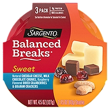 Sargento Balanced Breaks Cheddar Cheese, Chocolate, Dried Cranberries, Graham Crackers, Sweet, 4.5 Ounce
