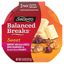 Sargento Balanced Breaks Sweet Monterey Jack Cheese, Dried Cranberries & Walnuts, 1.5 oz, 3 count