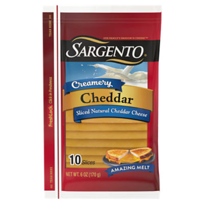 Sargento Creamery Sliced Natural Cheddar Cheese, 10 count, 6 oz