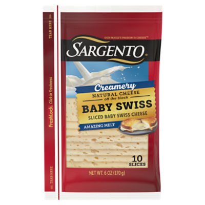 SARGENTO Creamery Sliced Baby Swiss Natural Cheese, 10 count, 6 oz
