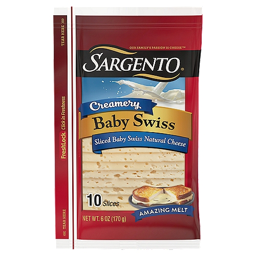 SARGENTO Creamery Sliced Baby Swiss Natural Cheese, 10 count, 6 oz