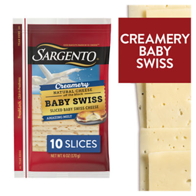 Sargento Creamery Sliced Baby Swiss Natural Cheese, 10 count, 6 oz, 6 Ounce
