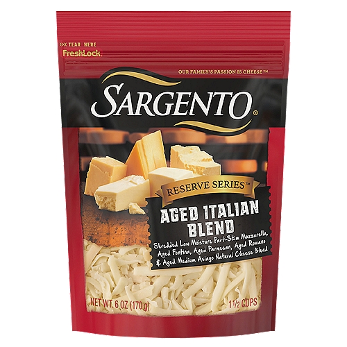 This five-cheese blend—Low Moisture Part-Skim Mozzarella, aged Fontina, aged Parmesan, aged Romano, and aged Medium Asiago—creates a rich flavor combination. As a topping or a main ingredient, this full-flavored blend adds delicious complexity to Italian-inspired recipes, especially when it melts.