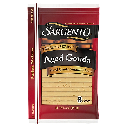 Sargento Reserve Series Sliced Aged Gouda Natural Cheese, 8 count, 5 oz
We developed this cheese to create a savory buttery, nutty Gouda. Aged for several months, this cheese features a richly unique flavor profile. Enjoy these 100% real, natural cheese slices for gourmet flavor every day.