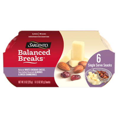 Sargento Balanced Breaks White Cheddar Cheese, Sea-Salted Roasted Almonds, 6 count
