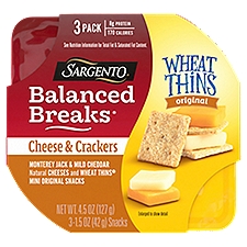 SARGENTO Balanced Breaks Wheat Thins Original Cheese & Crackers Snacks, 1.5 oz, 3 count