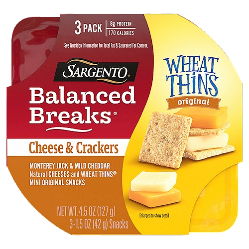 SARGENTO Balanced Breaks Wheat Thins Original Cheese & Crackers Snacks, 1.5 oz, 3 count