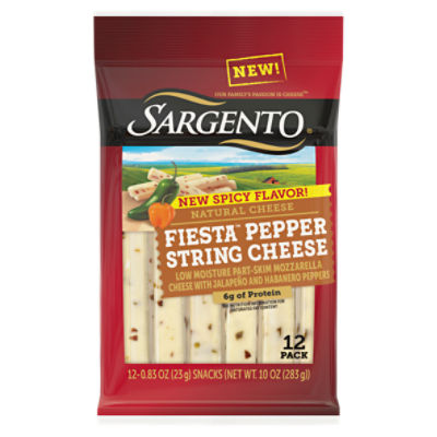 Sargento Fiesta Pepper String Natural Cheese Snacks, 0.83, 12 count
