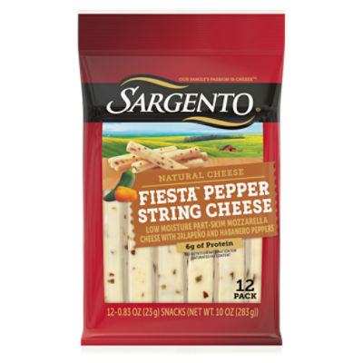 Sargento Fiesta Pepper String Natural Cheese Snacks, 0.83, 12 count