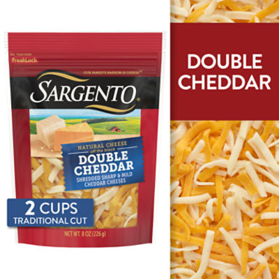 Sargento Double Shredded Sharp and Mild Cheddar Cheeses, 8 oz, 8 Ounce