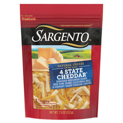 Sargento Shredded 4 State Cheddar Natural Cheese, 7.5 oz