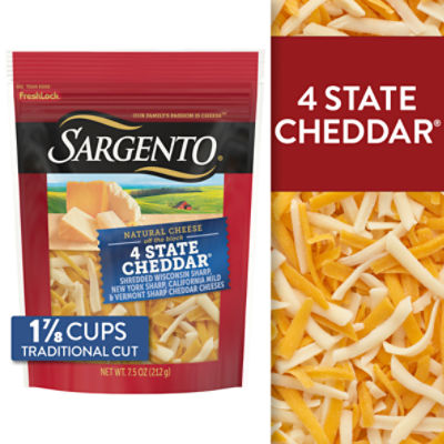 Sargento Shredded 4 State Cheddar Natural Cheese, 7.5 oz, 7.5 Ounce