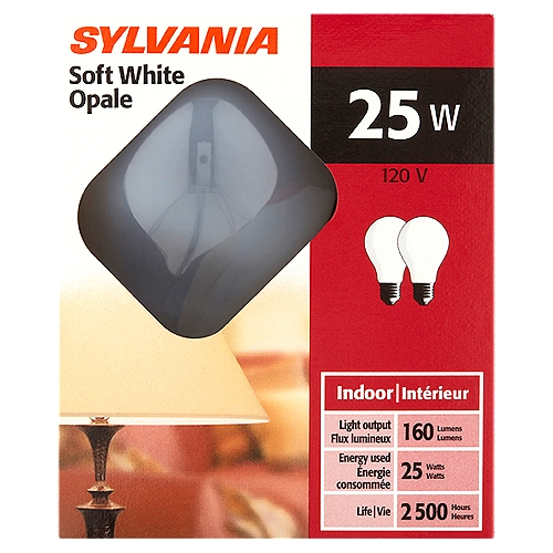 Sylvania 25W A19 Soft White Bulbs, 2 count