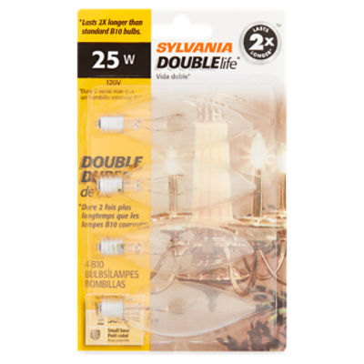 Sylvania Double Life 25W Small Base B10 Bulbs, 4 count, 4 Each