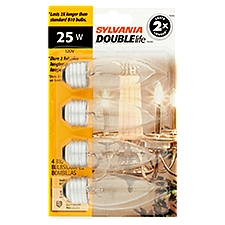 Sylvania Double Life 25W Standard Base B10, Bulbs, 4 Each