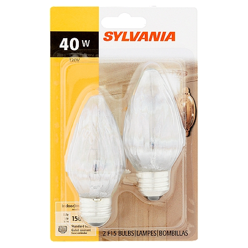 Sylvania 40W F15 Bulbs, 2 count
Safety Circuit - A special design feature of Sylvania F15 bulbs minimizes arcing at the end of the filament life.