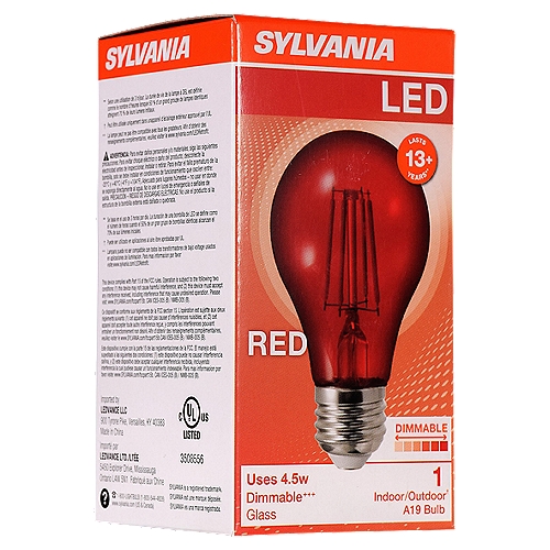 SYLVANIA LED Red Glass Filament A19 60W Light Bulb