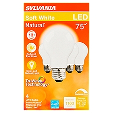 Sylvania Natural LED 75W Soft White A19 Bulbs, 4 count, 4 Each