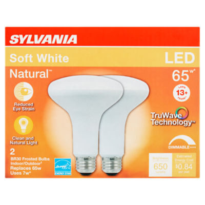 Sylvania Natural LED 65W Soft White BR30 Flood Frosted Bulbs, 2 count