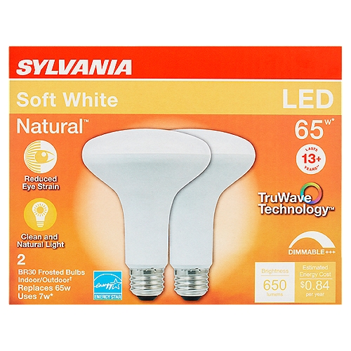 Sylvania Natural LED 65W Soft White BR30 Flood Frosted Bulbs, 2 count