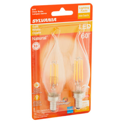 Sylvania Natural LED 60W Soft White B10 Clear Bulbs, 2 count