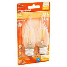 Sylvania Natural LED 60W Soft White B10 Clear Bulbs, 2 count, 2 Each