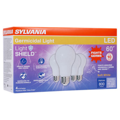 SYLVANIA LightSHIELD Germicidal LED 60W A19 Soft White 2700K Frosted 4pk, 4 Each