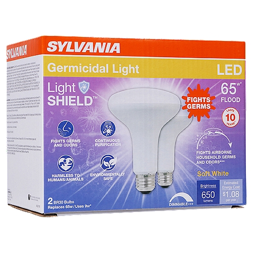 SYLVANIA LightSHIELD Germicidal LED 65W BR30 Soft White 2700K Frosted 2pk