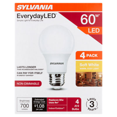 Sylvania Everyday LED 60W A19 Soft White Bulbs, 4 count