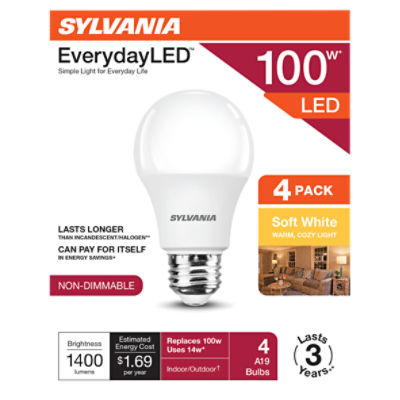 SYLVANIA EverydayLED 100W A19 Soft White 2700K Frosted 4pk, 4 Each