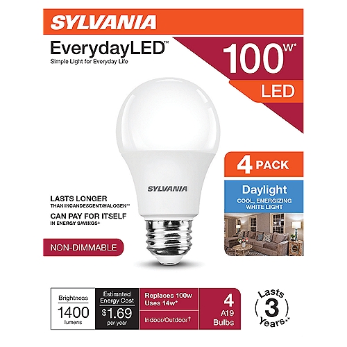 SYLVANIA EverydayLED 100W A19 Daylight 5000K Frosted 4pk