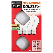 Sylvania Double Life 100W A19 Soft White Halogen Bulbs, 4 count