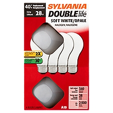 Sylvania Double Life 28W A19 Soft White Halogen Bulbs, 4 count