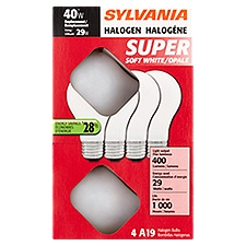 Sylvania 40W A19 Halogen Super Soft White Bulbs, 4 count