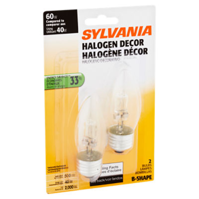 Sylvania Halogen Decor BShape 60W Bulbs, 2 count