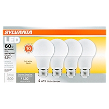Sylvania LED 60W Soft White A19 Bulbs, 4 count, 4 Each